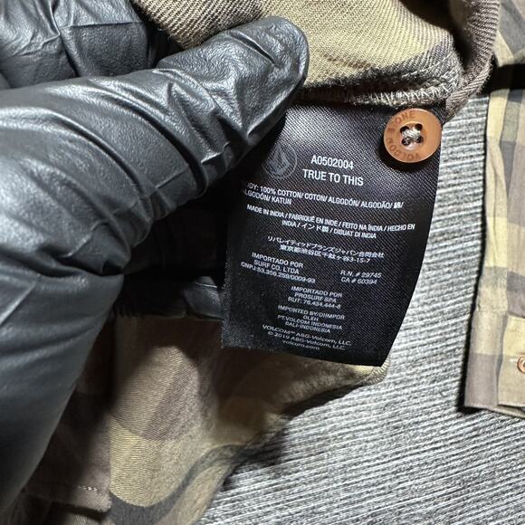 Volcom Shirt Men's Large Brown Plaid Long Sleeve Button Up - Picture 11 of 14